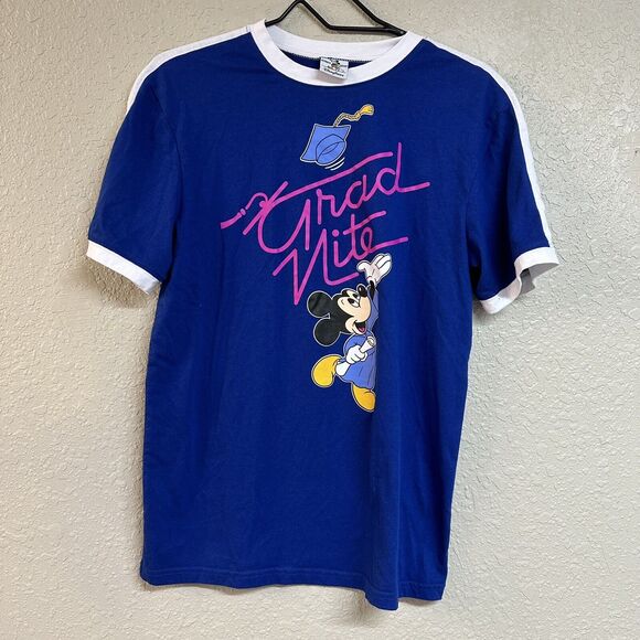 Vintage Disney Parks Mickey Mouse Grad Graduation Nite Night Shirt Sz SM Blue - Picture 2 of 6